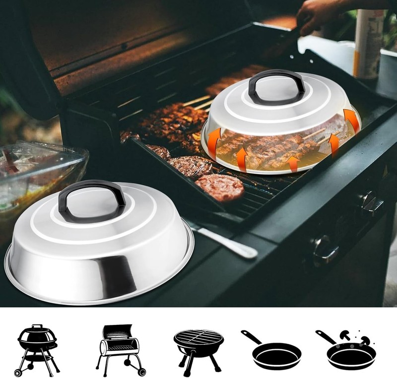 Set of 2 Cheese Melting Domes - 12-Inch Stainless Steel BBQ Steam Covers gallery