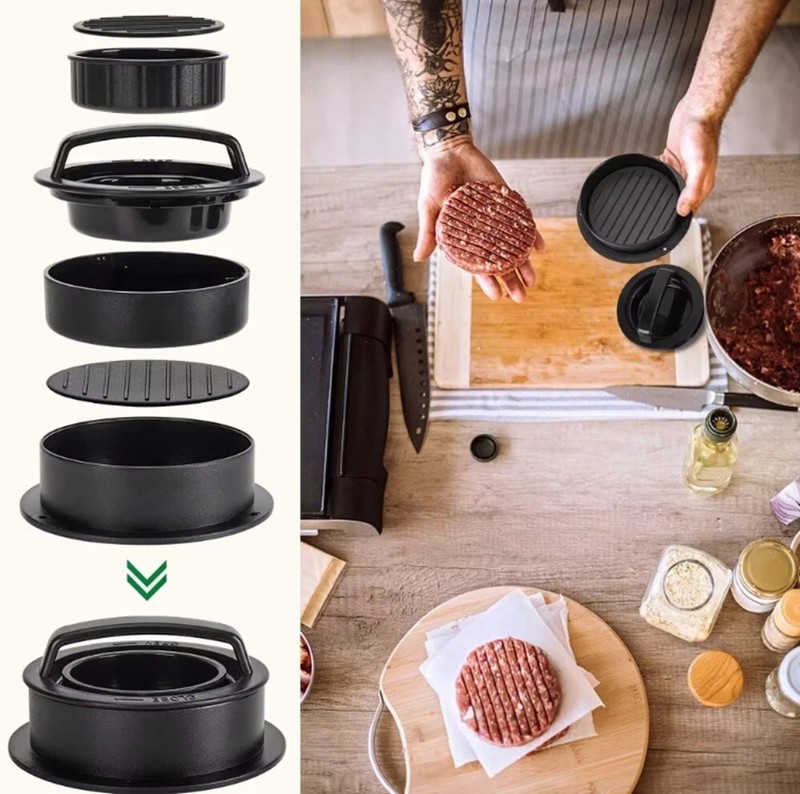 3-in-1 Burger Press Patty Maker Stuffed Hamburger Press Kit w/ 100 Wax Papers gallery