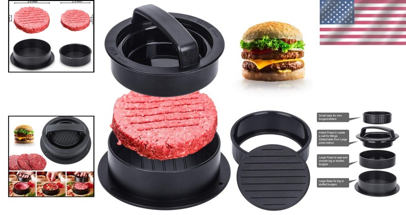 Non-Stick 3-in-1 Burger Press & Patty Maker with 100 Non-Stick Papers Included gallery