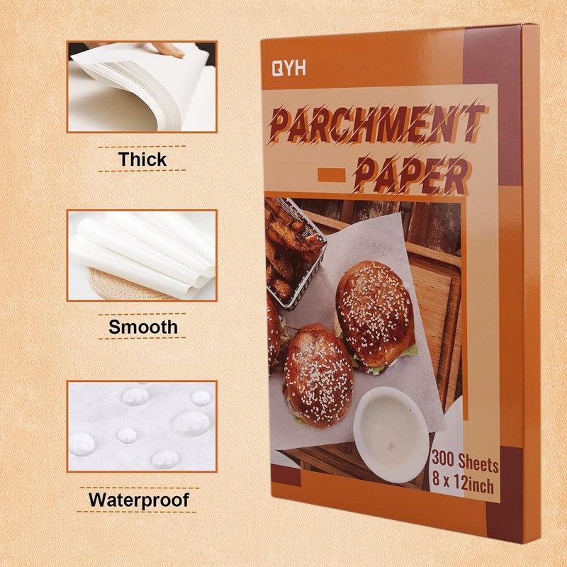 QYH Parchment Paper Baking Sheets 300 Pieces 8x12 Inch 300 Pack-8"x12", White gallery