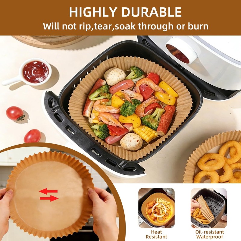 150Pcs Air Fryer Liners, 8 Inch Square 7.8inch X 1.77inch, natural wood color gallery