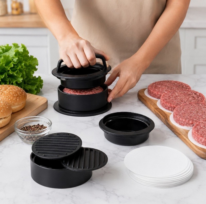 3-in-1 Burger Press Hamburger Patty Maker-Stuffed Burger Press- 100 Burger Paper gallery