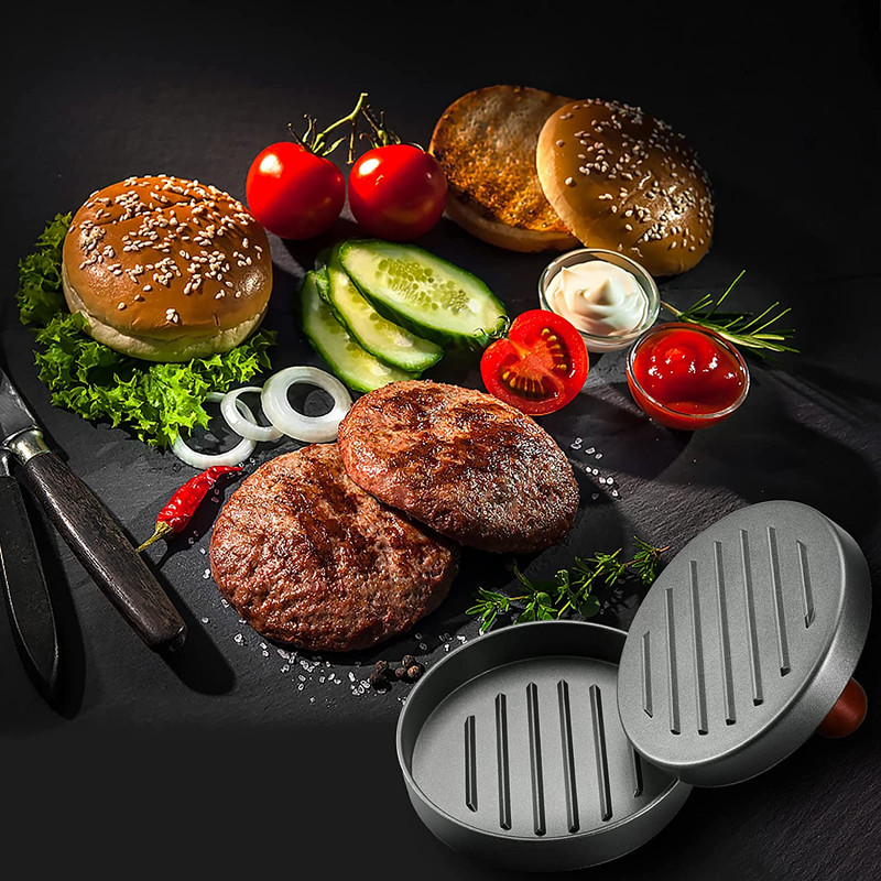 Burger Press Patty Maker Stainless Steel Hamburger Patty Press Mold Wood Handle gallery