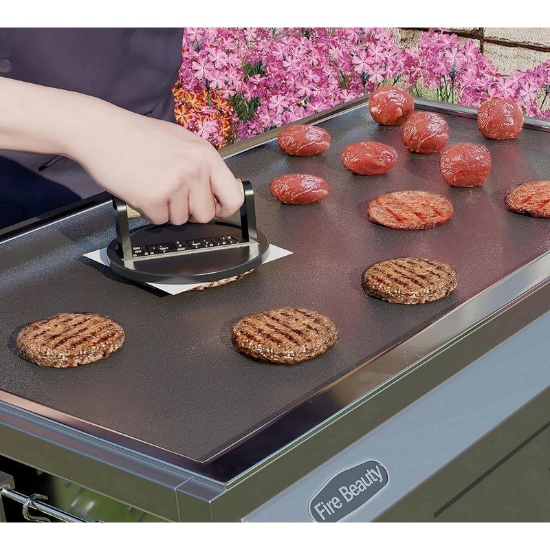 Heavy Duty Cast Iron Grill Press Bacon Burger Press Comfort Grip Wooden Handle gallery