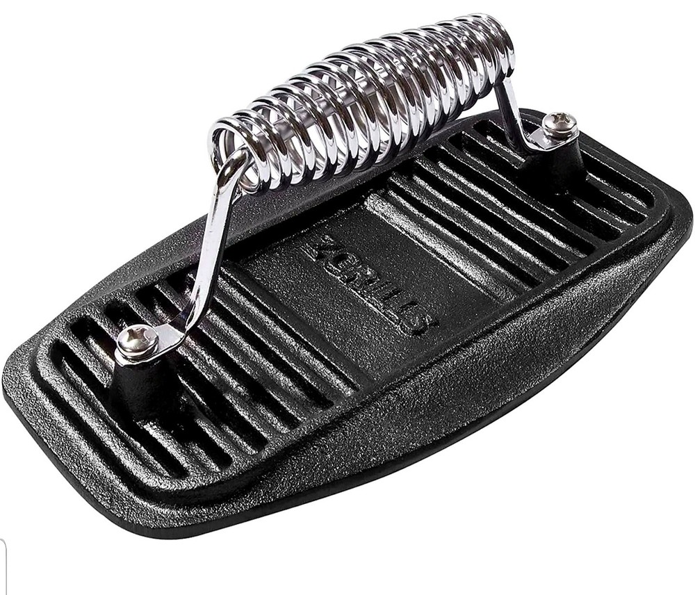 Z GRILLS Cast Iron Grill Press Heavy Duty Meat & Bacon Press Ribbed Base