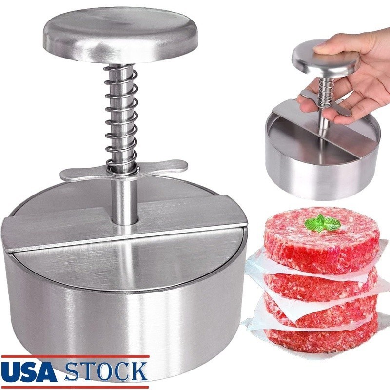 Stainless Steel Burger Patty Press Adjustable Easy Clean Non-Stick Tool New