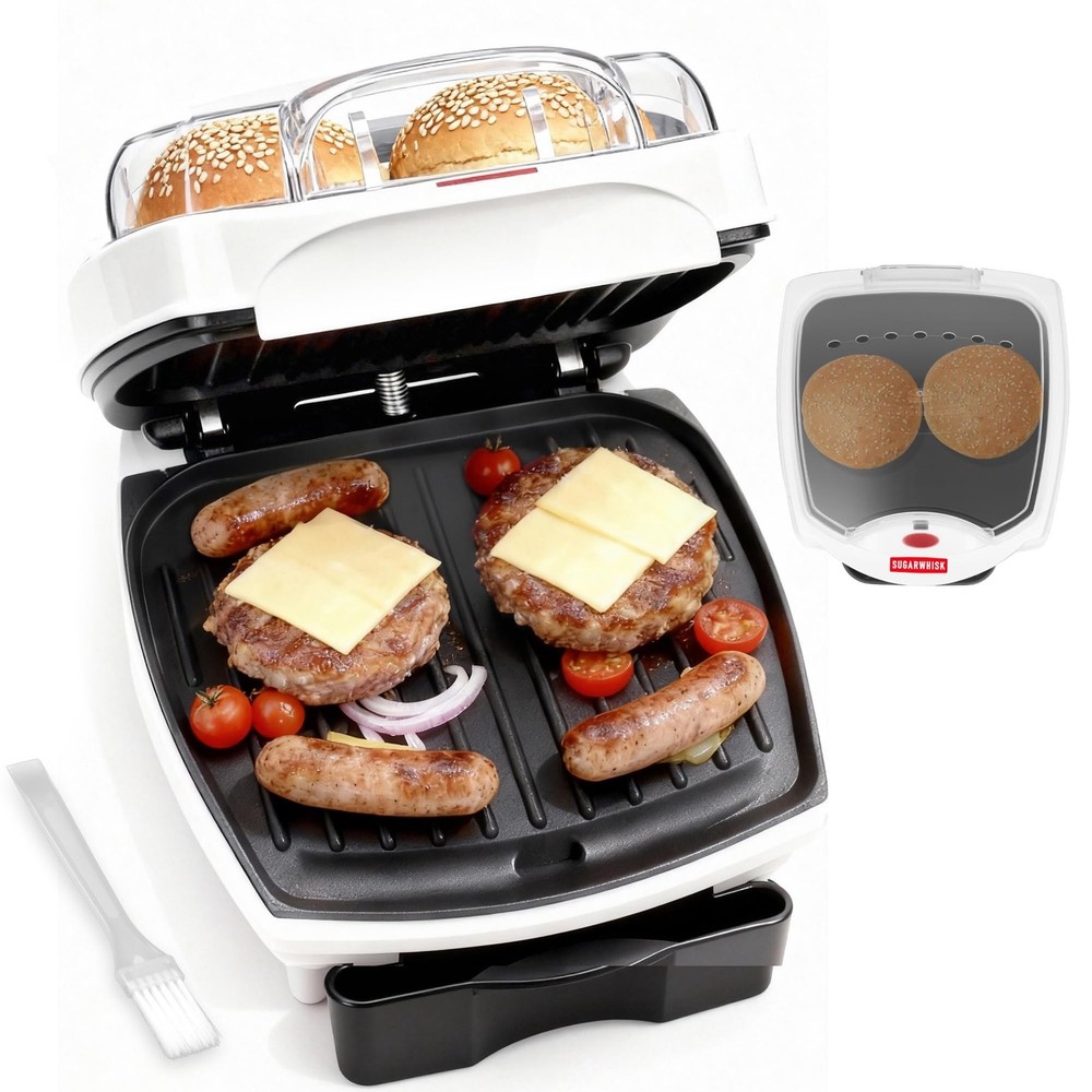 SugarWhisk 2 In 1 Hamburger Grill Maker, Electric Indoor Grill and Panini Pre...