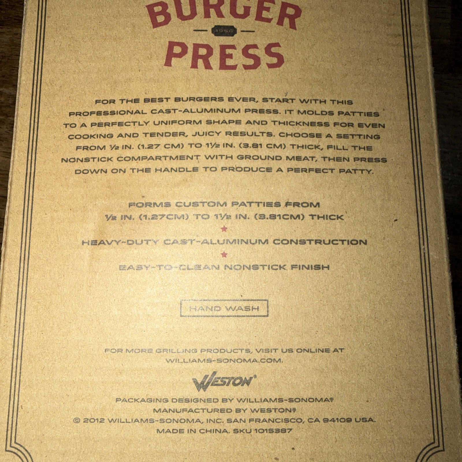 Williams Sonoma Adjustable Nonstick Heavy Duty Cast Aluminum Burger Press gallery