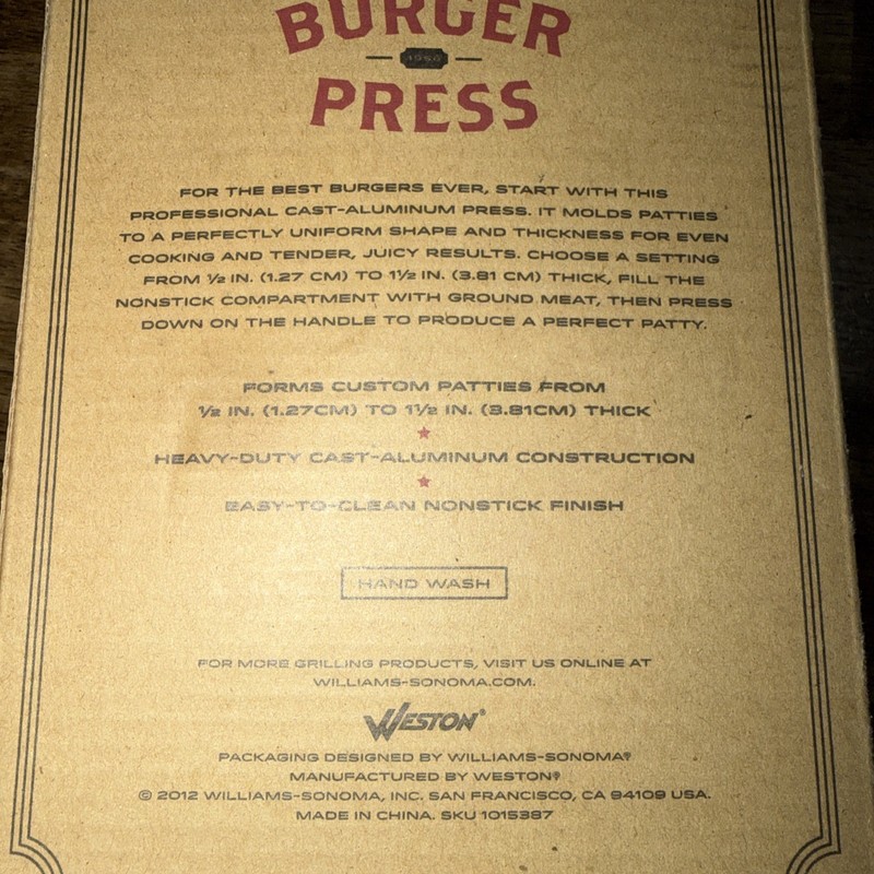 Williams Sonoma Adjustable Nonstick Heavy Duty Cast Aluminum Burger Press gallery