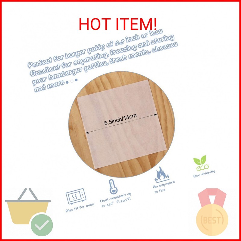 Burger Patty Paper, 5.5 x 5.5in, Set of 300, Patty Paper Squares, Baking Parchme gallery