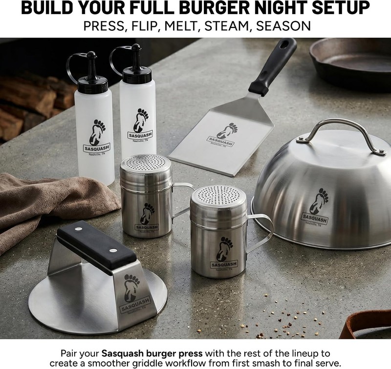 Sasquash Smash Burger Press, Heavy Duty Welded Meat Press Round, 6 Inch Stain... gallery