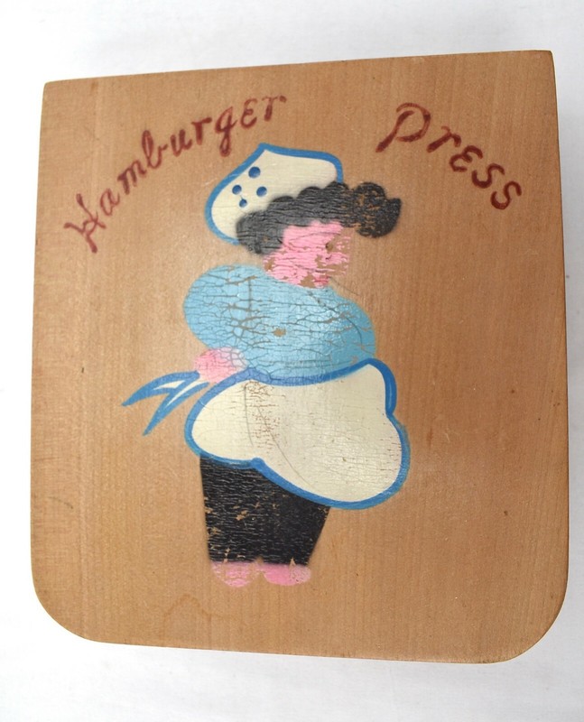Vintage Folk Art Wooden Hamburger Patty Press Chef Mid Century Kitchen Decor gallery
