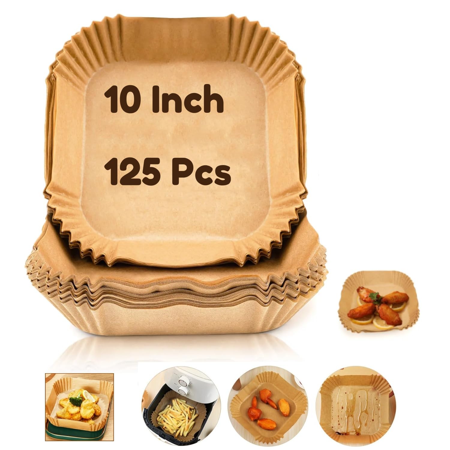 Air Fryer Paper Liners Disposable | 10 Inch 125PCS Large, Wood Color gallery