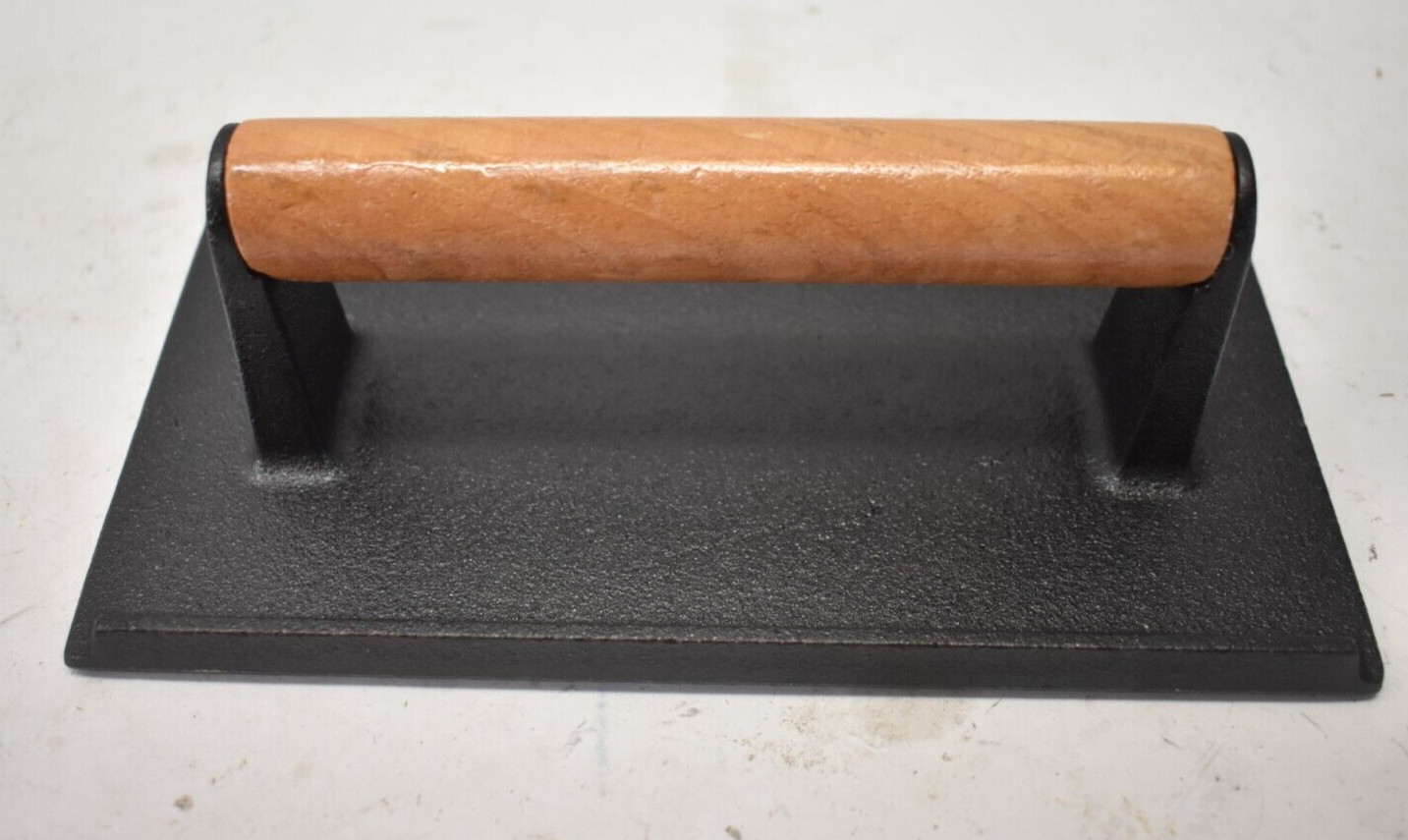 Cast Iron BBQ Hamburger Grill Press Meat Presser w Wooden Handle & Scratch Pad gallery