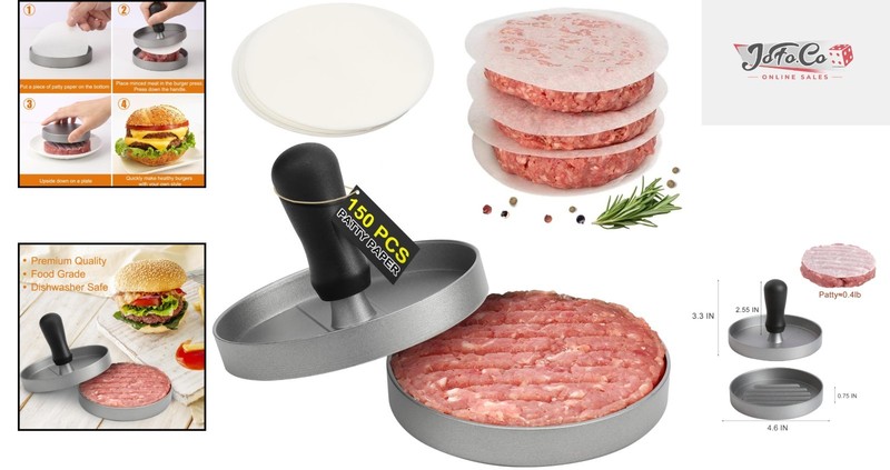 Durable Non-Stick Burger Press & 150 Wax Papers - The Ultimate BBQ Companion gallery