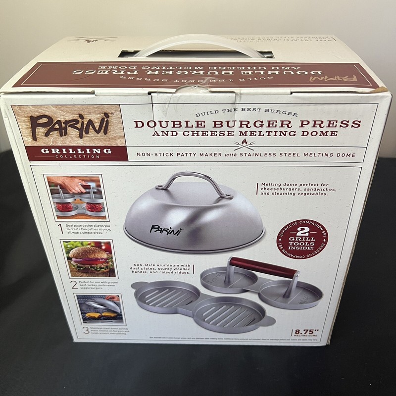 Parini Double Non-Stick Burger Press & Cheese Melting Dome 8.75" NIB gallery