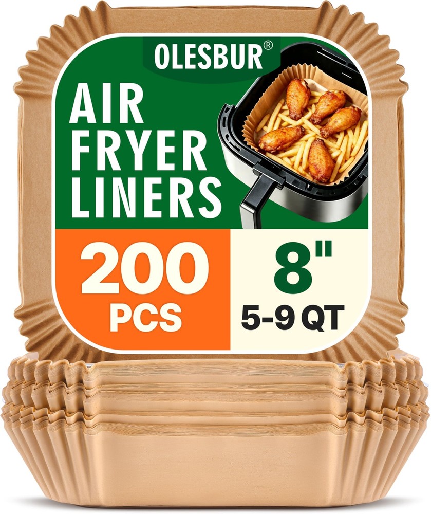 OLESBUR Air Fryer Liners Disposable, 200Pcs 8 Inch Airfryer Large, Natural