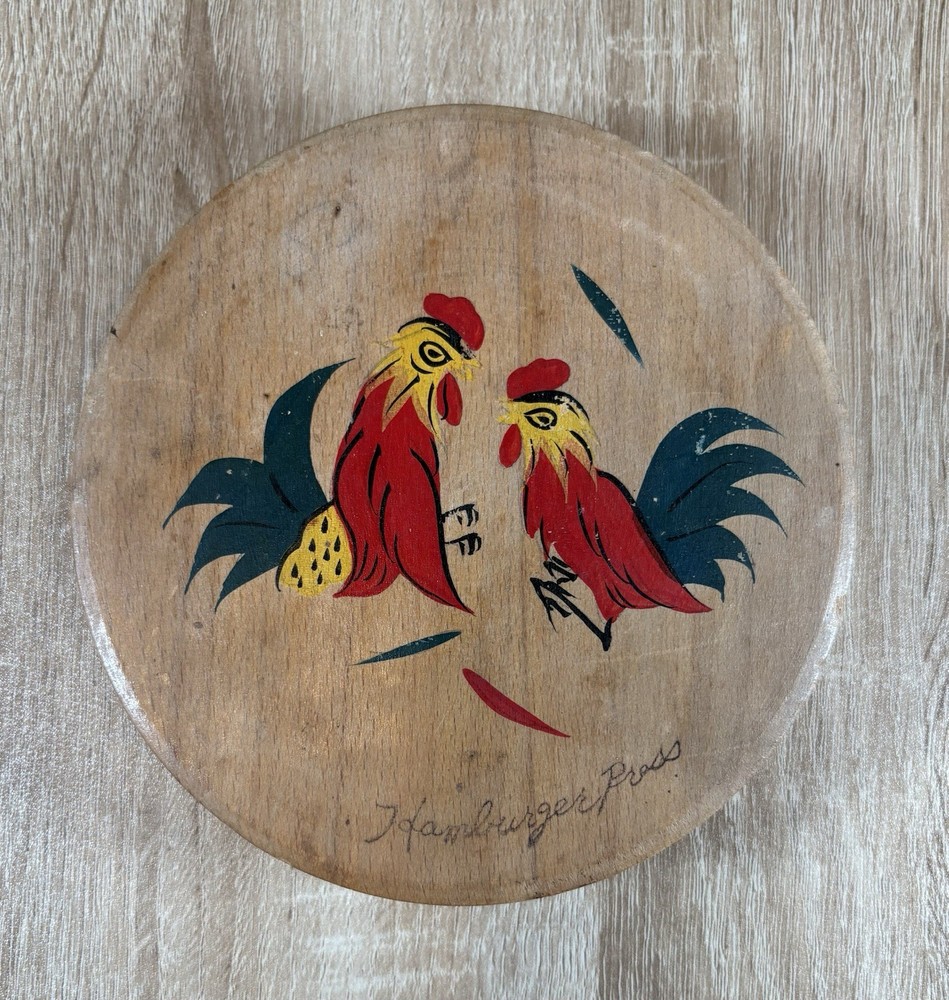 Vintage Wooden Hamburger Press Patty Mold Rooster Farmhouse Kitchen Japan