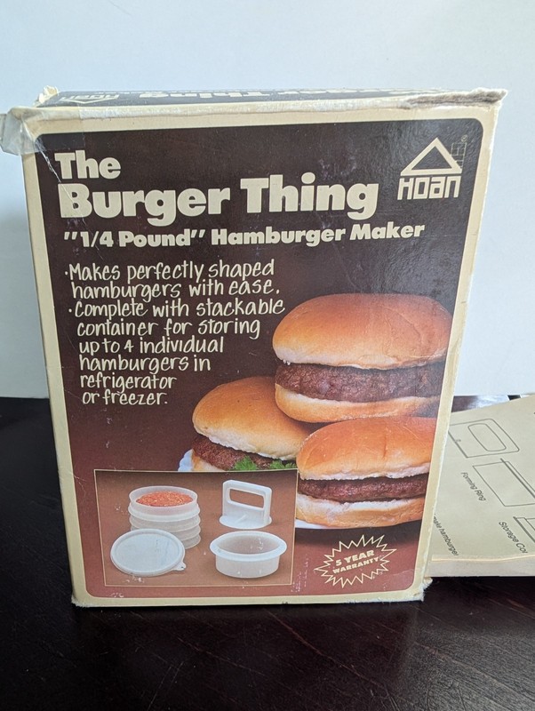 VINTAGE The Burger Thing by Hoan - 1/4 Pound Burger Press COMPLETE w/ Box 1985 gallery