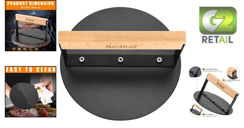 Versatile 6" Burger Press with Wood Handle - Ideal for Bacon & Panini Cooking gallery