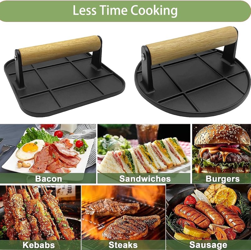 Burger Smasher Press Wood Handle for Griddle Nonstick Pan 6.29 Inch for BBQ gallery