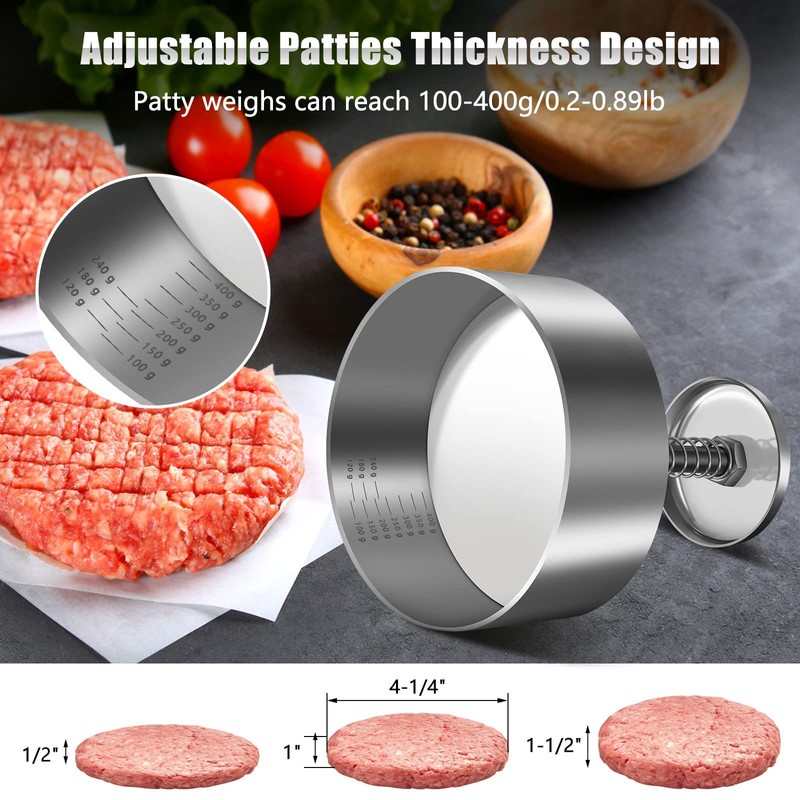 Adjustable Burger Press 304 Stainless Steel Non Stick Patty Meat Maker Tool gallery