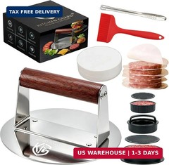 Stainless Steel Burger Press, 6.2 Inch Round Smash Burger Tool, Professional Gri