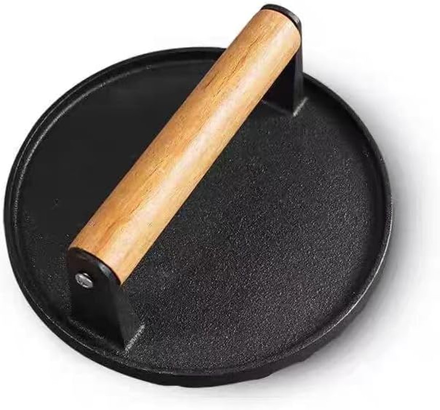 Kitchen Tools 5.7"Cast Iron Smashed Burger Press, round Flat Edge Grill Press fo gallery