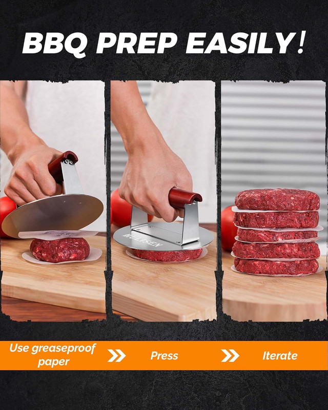 6.2" Stainless Steel Smashed Burger Press with Extra Wide Heat-Resistant Wood Ha gallery