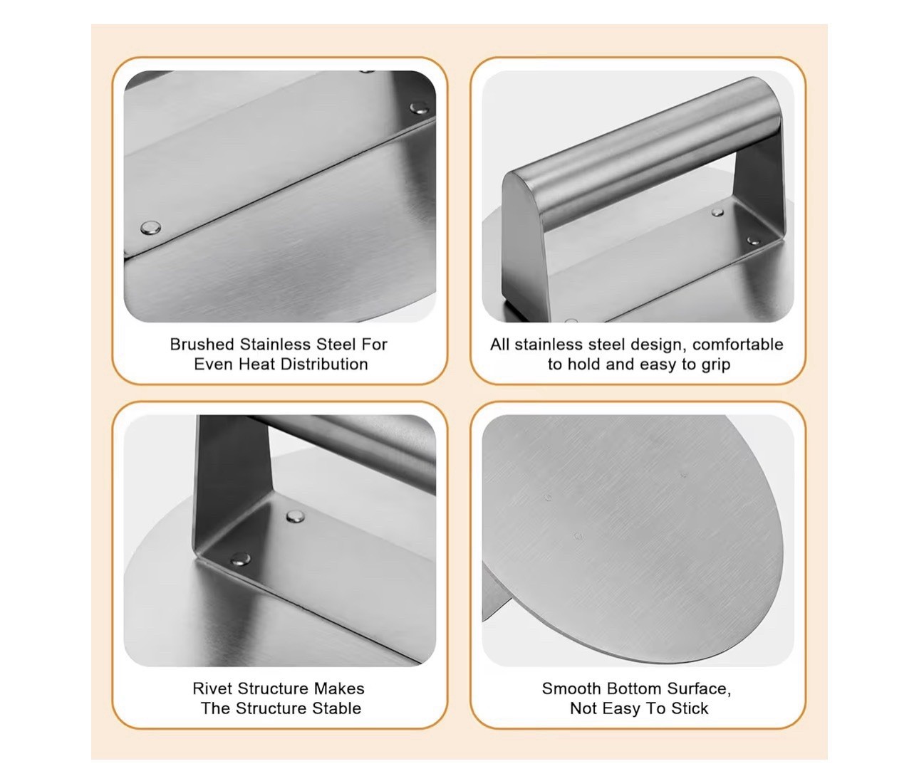 Stainless Steel Burger Press, 6.2”Round Smasher Non-Stick Smooth Hamburger Press gallery