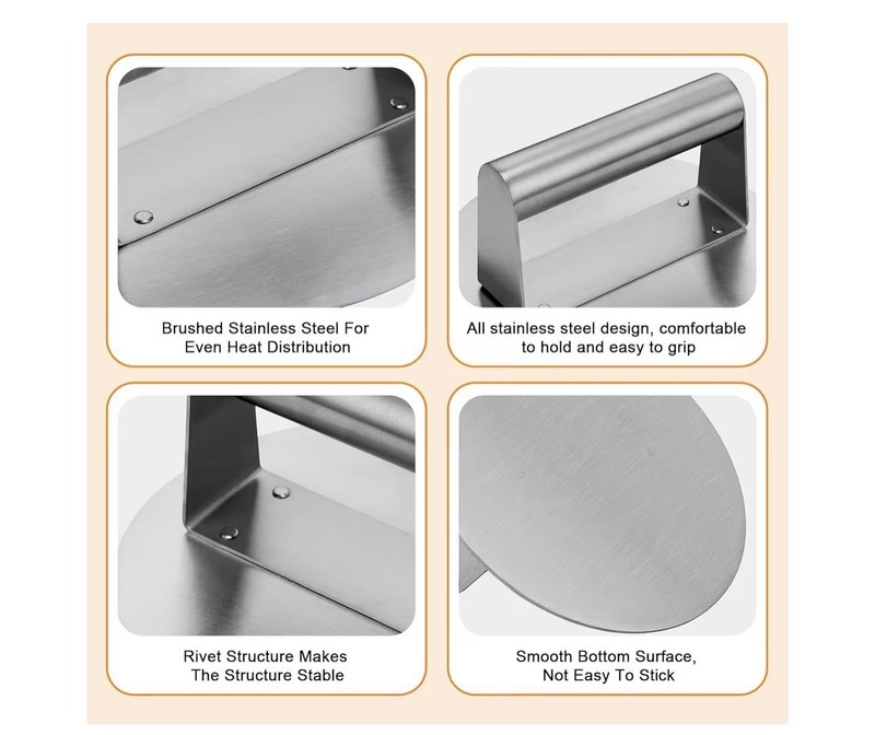 Stainless Steel Burger Press, 6.2”Round Smasher Non-Stick Smooth Hamburger Press gallery