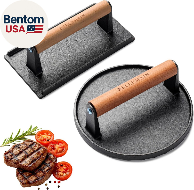 Heavy-Duty Cast Iron Grill Press Set – Perfect Smash Burger Press & Steak Tool w gallery