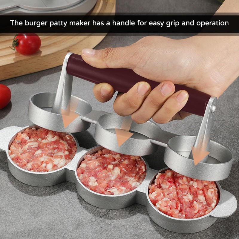 Mini Burger Press Sausage Patty Slider Maker Make 3 At Time Round BBQ Tool gallery