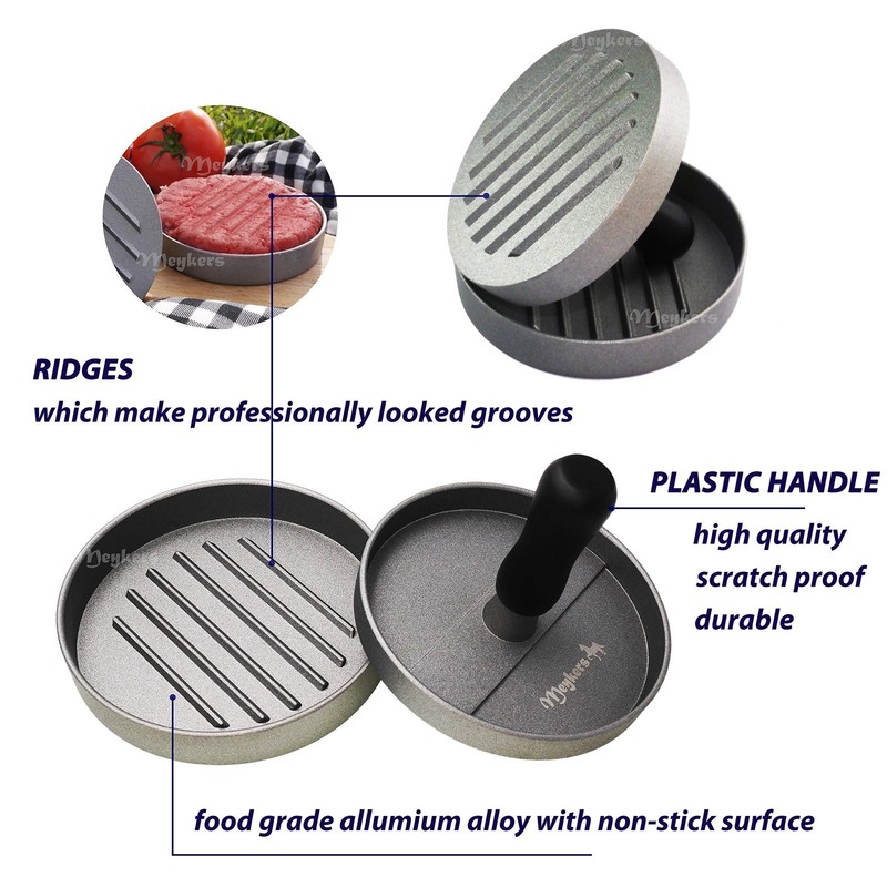 Hamburger Press Patty Maker 100 Papers Set Heavy Duty Cast Aluminum Non Stick gallery