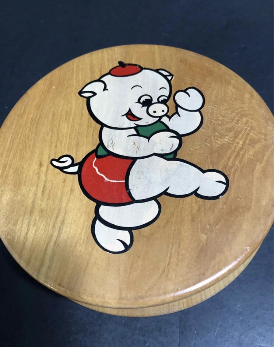 VTG Wooden Hamburger Press Mold with Pig Painted Design Free Shipping gallery