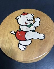 VTG Wooden Hamburger Press Mold with Pig Painted Design Free Shipping