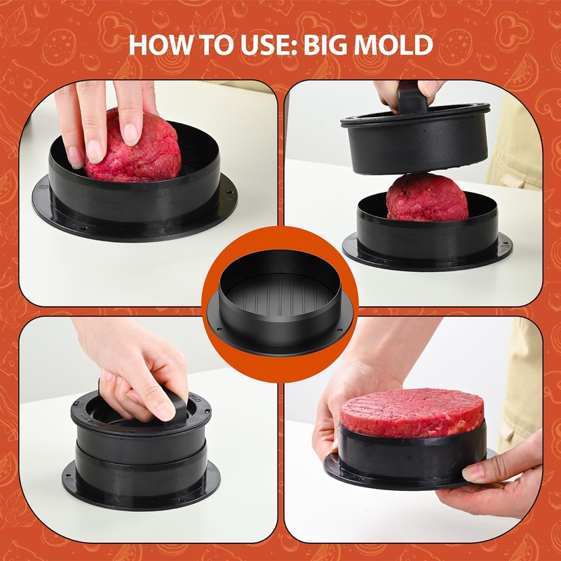 Pisol Hamburger Press, 4-in-1 Burger Press Patty 4 inches, 2.9 Black gallery