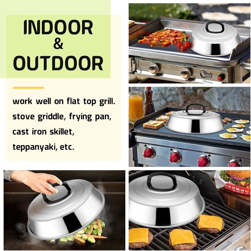 Cheese Melting Dome Set of 2 - 12 Inch Stainless Steel BBQ Grilling Accessory gallery