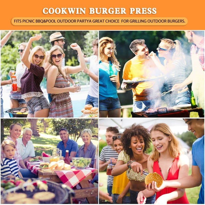 6" Cast Iron Smashed Burger Press Kit, Heavy-Duty Hamburger Smasher with Non-Sli gallery
