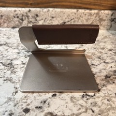 Made In 5.5” Metal Grill Press, Stainless Steel w/ Brown Leather Handle