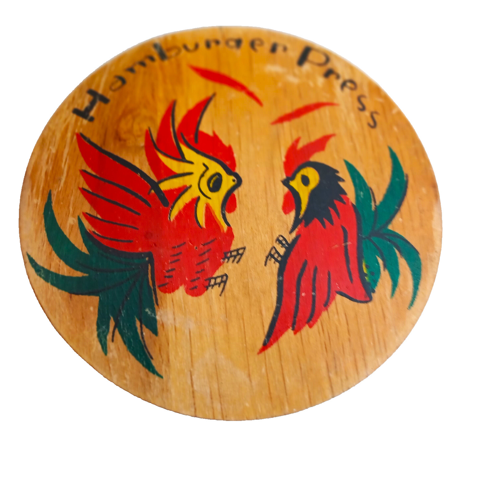 Vintage Hamburger Press Hand-Painted Wood Rooster Folk Art Kitchen Tool gallery