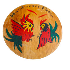 Vintage Hamburger Press Hand-Painted Wood Rooster Folk Art Kitchen Tool