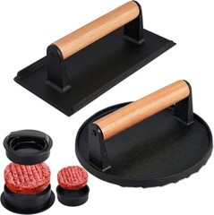 3PCS Smash Burger Press Round & Rectangle Cast Iron Grill Hamburger Patty Maker
