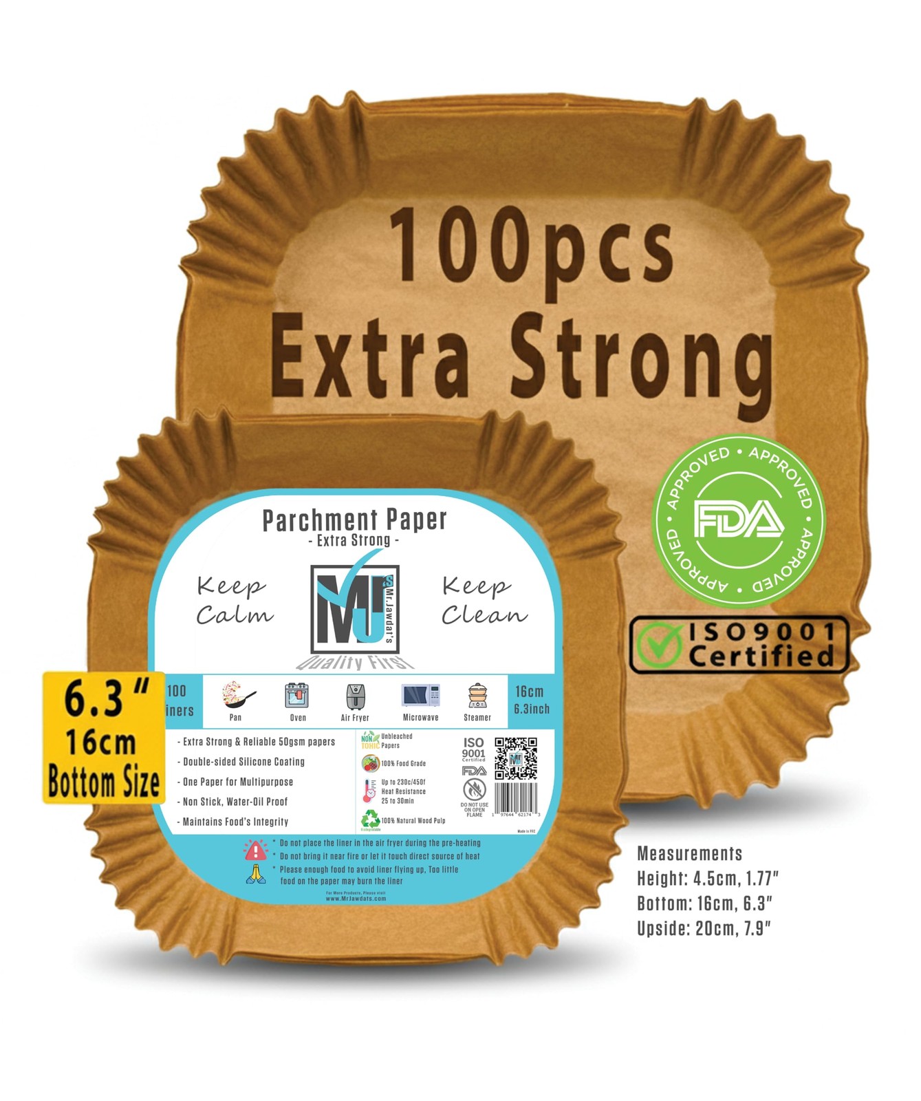 ((Extra Strong)) Air Fryer Disposable Paper Liner 100Pcs, 6.3", Square gallery