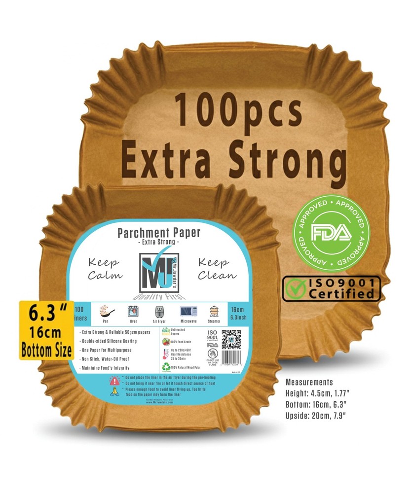 ((Extra Strong)) Air Fryer Disposable Paper Liner 100Pcs, 6.3", Square