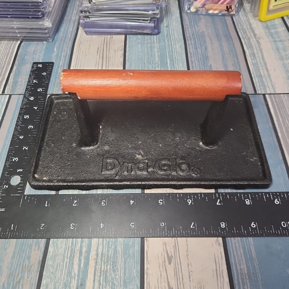 DYNA GLO Cast Iron Steak Press Bacon Weight BBQ Hamburger Grill Mark Meat Press