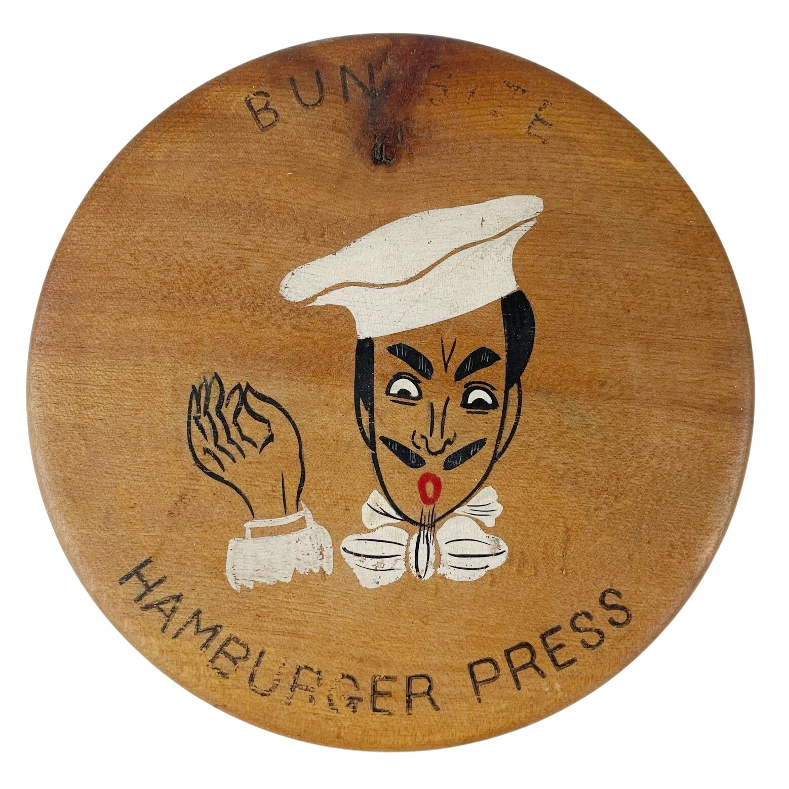 Vintage Wood Patty Press Hamburger Bun Size Chef French Italian Japan Kitschy 6" gallery