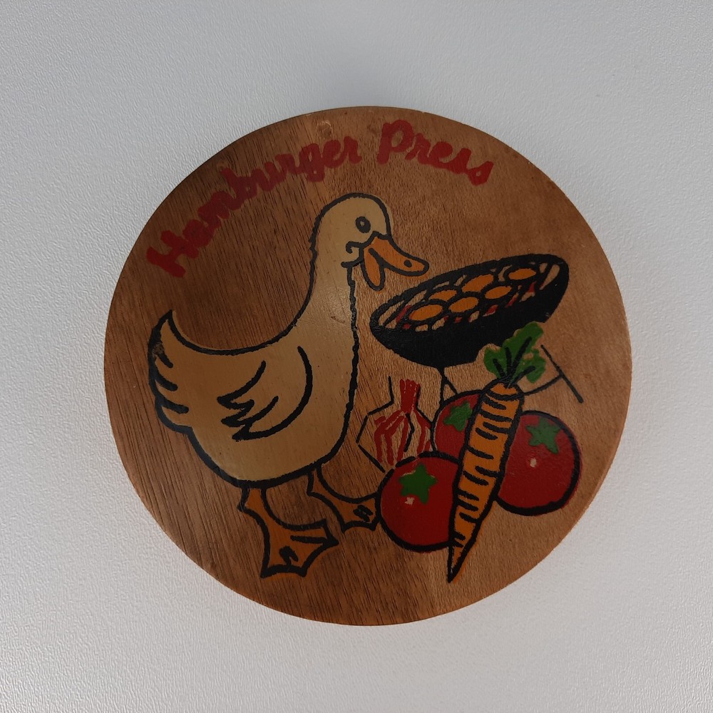 VTG Nevco Wooden Hinged Hamburger Press Duck Charcoal Grilling w/ Instructions