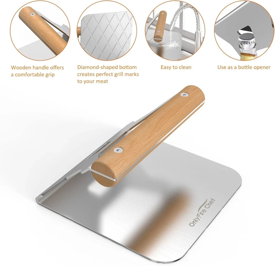 Onlyfire 5.5 Inch Burger Smasher, 304 Stainless Steel Square Burger Press with W gallery