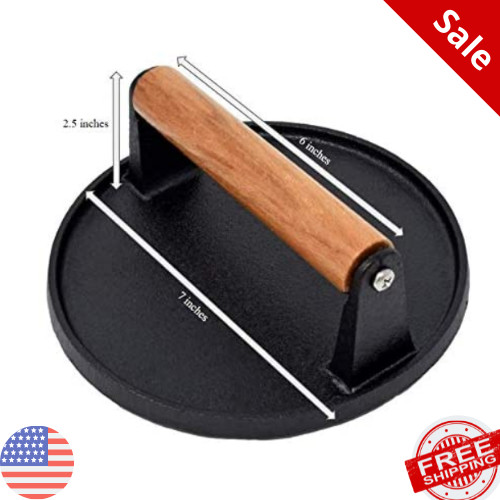 Grill Steak Press Flat BBQ Hamburger Bacon Cast Iron Heavy Weight Meat Patty Rou